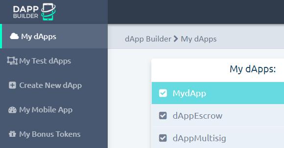 2.3 Working with your dapps You can see all of your created dapps on My dapps (for dapps deployed in Main Ethereum Blockchain) and My Test dapps (for