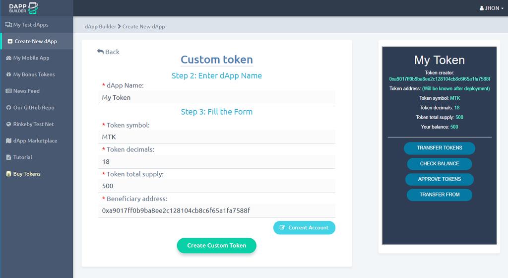 3.5 Custom token You can create your own ERC20 token by specifying the standard parameters, such as token name, token