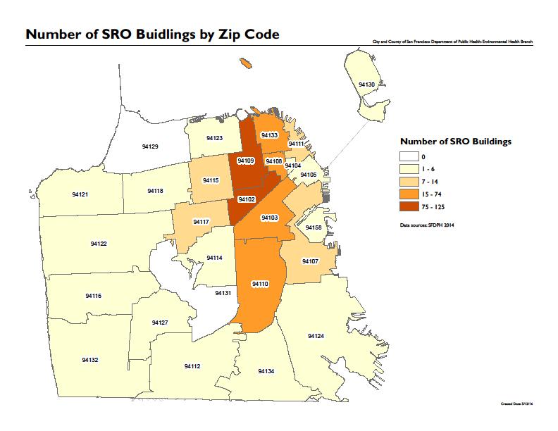 Existing Conditions SRO Facilities There are approximately 581 SRO buildings in San Francisco (DBI, Planning 2014), of which 85 (15%) receive public funding or services through the city, with the