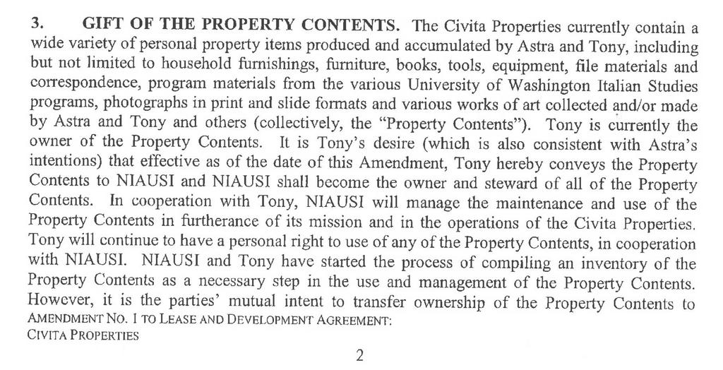 NIAUSI 2010 Property Transfer Agreement: NIAUSI takes ownership, in