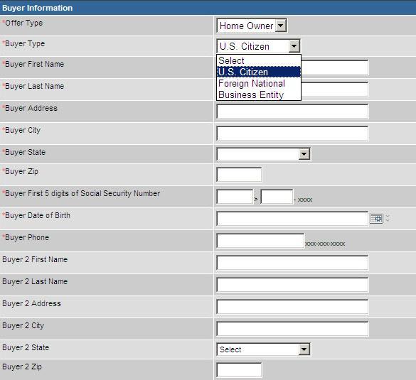 Step 3 From the Type drop-down menu, select the appropriate buyer(s). (The example shows "Home Owner. ) Fill out for each buyer. From the Buyer Type dropdown menu, select the appropriate buyer type.
