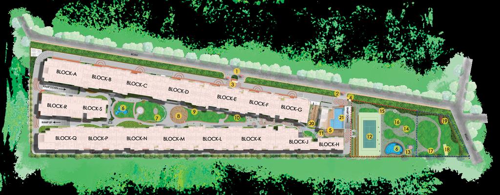 Master Plan N LEGENDS 1. Main Entry / Exit 2. Clubhouse Entry 3. Security Cabin (Main Entry) 4. Security Cabin (Clubhouse) 5. Clubhouse 6.
