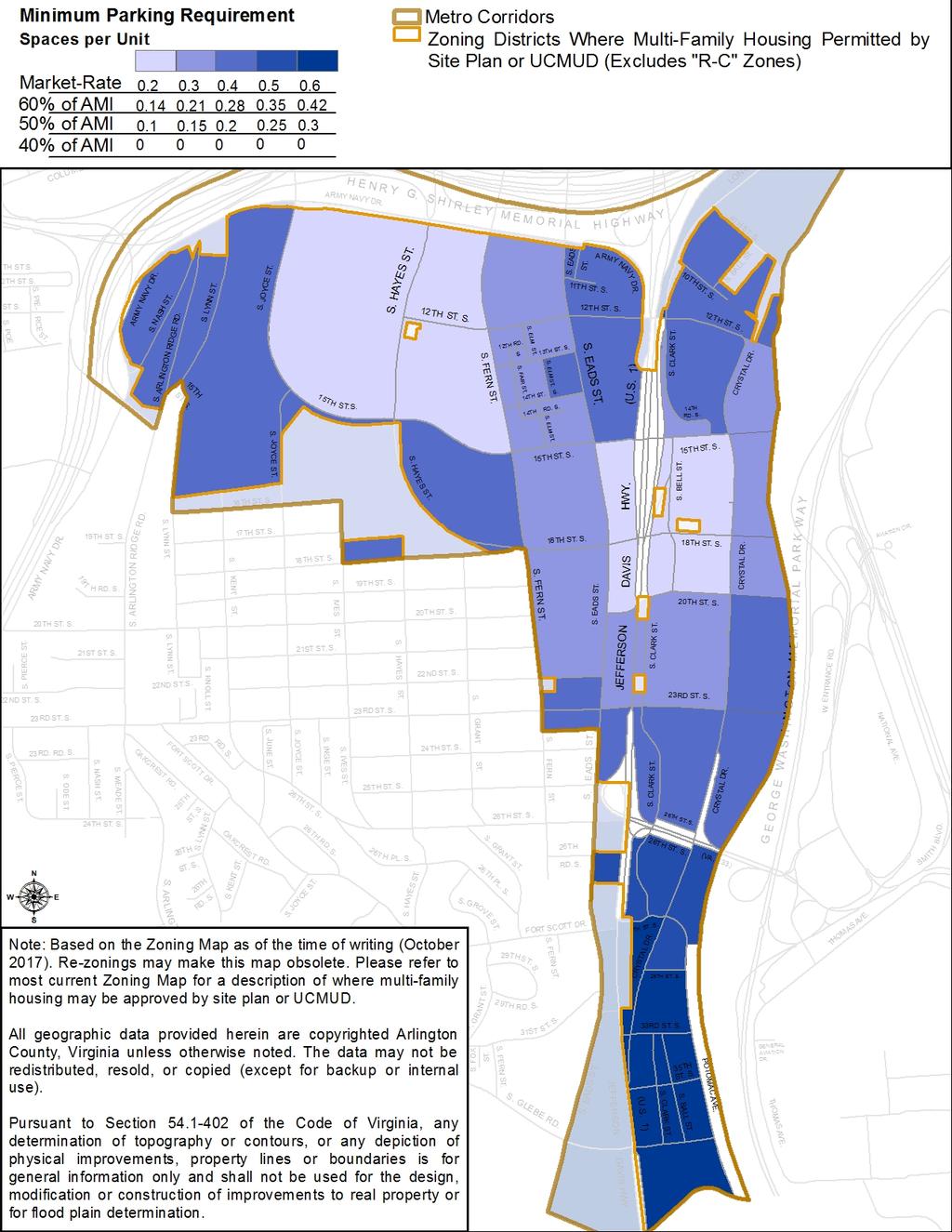 Figure 7: Proposed Parking Minimums in the Jefferson Davis Corridor Note Areas not zoned to allow