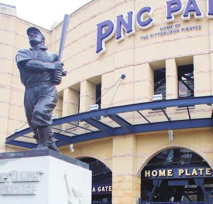 PNC Park was designed by Hellmuth, Obata + Kassabaum (HOK). Even the highest seats are only 88 feet from the field, giving visitors an intimate view of the game and Pittsburgh s skyline. 82 J.P. HONUS WAGNER 1955 FRANK VITTOR Bronze PNC Park, W.