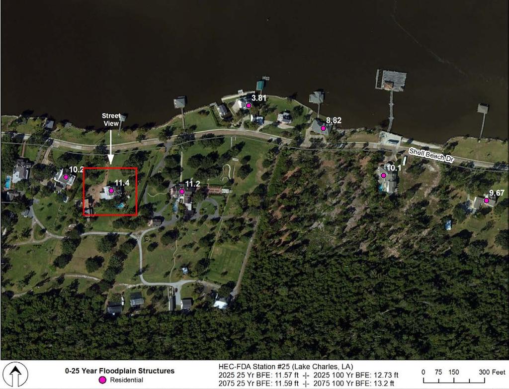 Figure 2: Aerial view of residential properties eligible for elevation to the 2075 100-year floodplain (11.