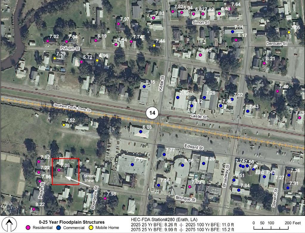 Figure 3: Aerial view of residential properties eligible for elevation to the 2075 100-year floodplain (7.