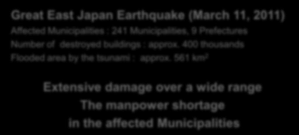 400 thousands Flooded area by the tsunami : approx.