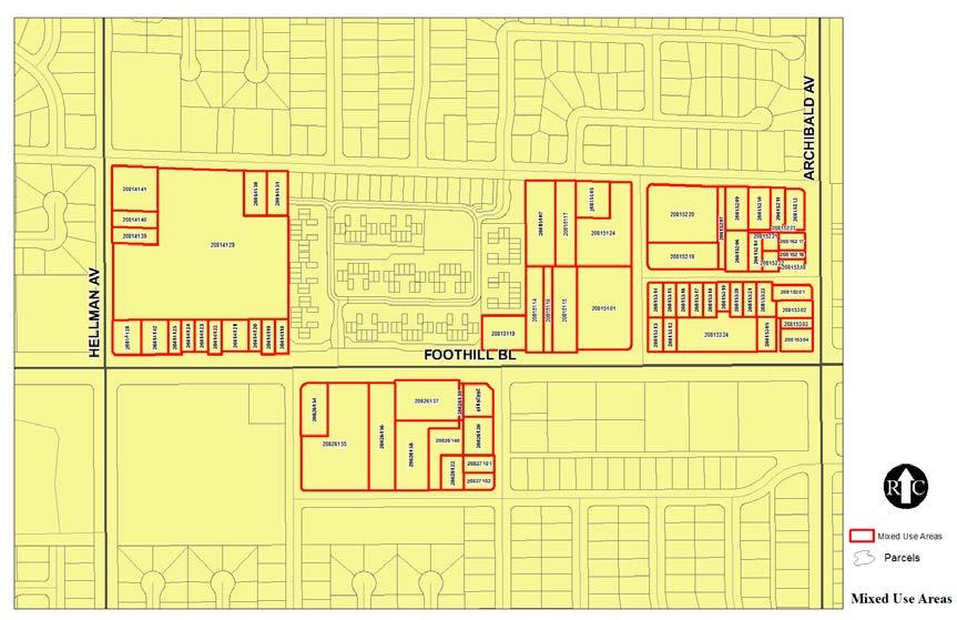 Figure HE-6: Mixed Use Areas 5 & 6 Residential Development Potential Notes: 1) Mixed Use Area 5 (Table LU-6) is located on the north side of Foothill Boulevard and Mixed Use