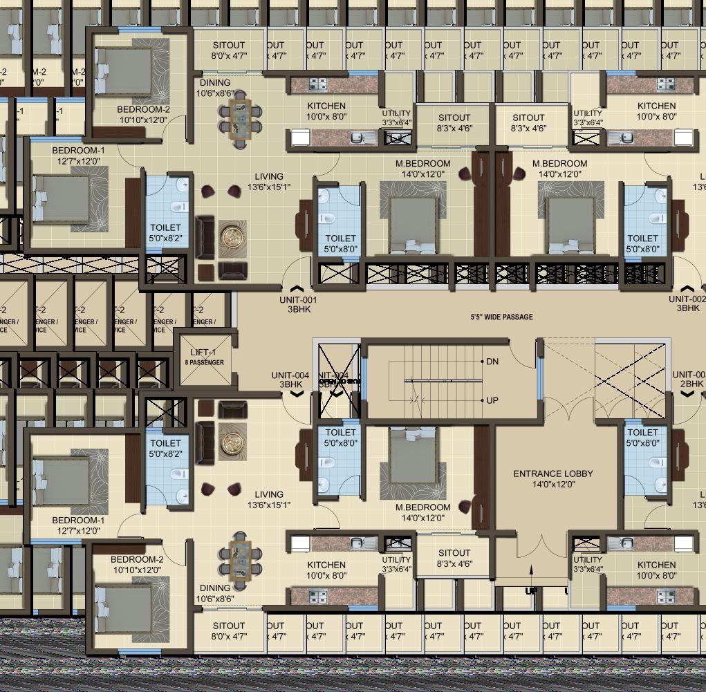 GROUND FLOOR PLAN WING-A & WING-C ;