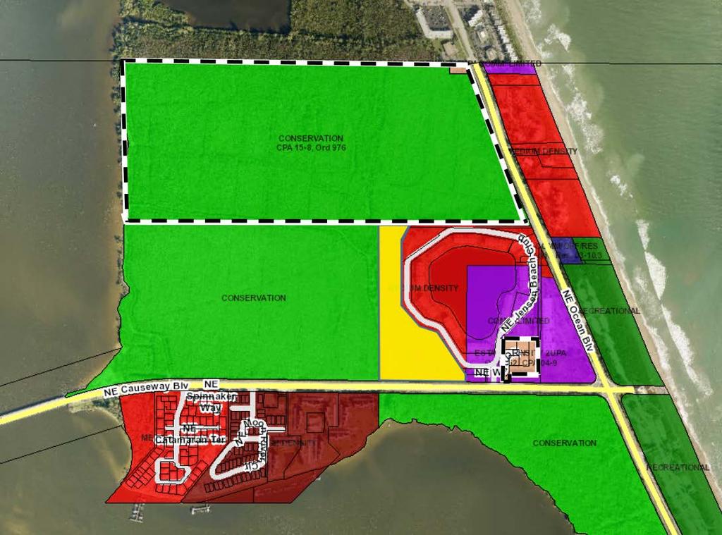 MARTIN COUNTY 18-15 JENSEN BEACH IMPOUNDMENT EXTENSION The highlighted yellow is the subject property The highlighted parcels in white and black dashes are the two amended parcels Figure 2 1.5. Adjacent Future Land Use North: Public Conservation.