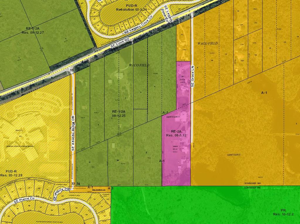 ZONING MAP Zoning district designations of abutting properties: To the north: To the south: To the east: To the west: RE-1/2A, Residential Estate District,