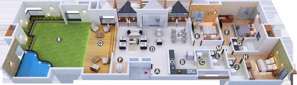 Isometric Views (Type G 3 Bed) A Foyer : 7 3 X 6 3 J Toilet 2 : 8 0 X 5 5 B Kitchen : 10 8 X 9 4 K Bedroom 3 : 12 4 X 11 0 C Utility : 8 0 X 5 1 L Toilet 3 : 8 0 X 5 5 D Living / Dining : 13 9 X 19