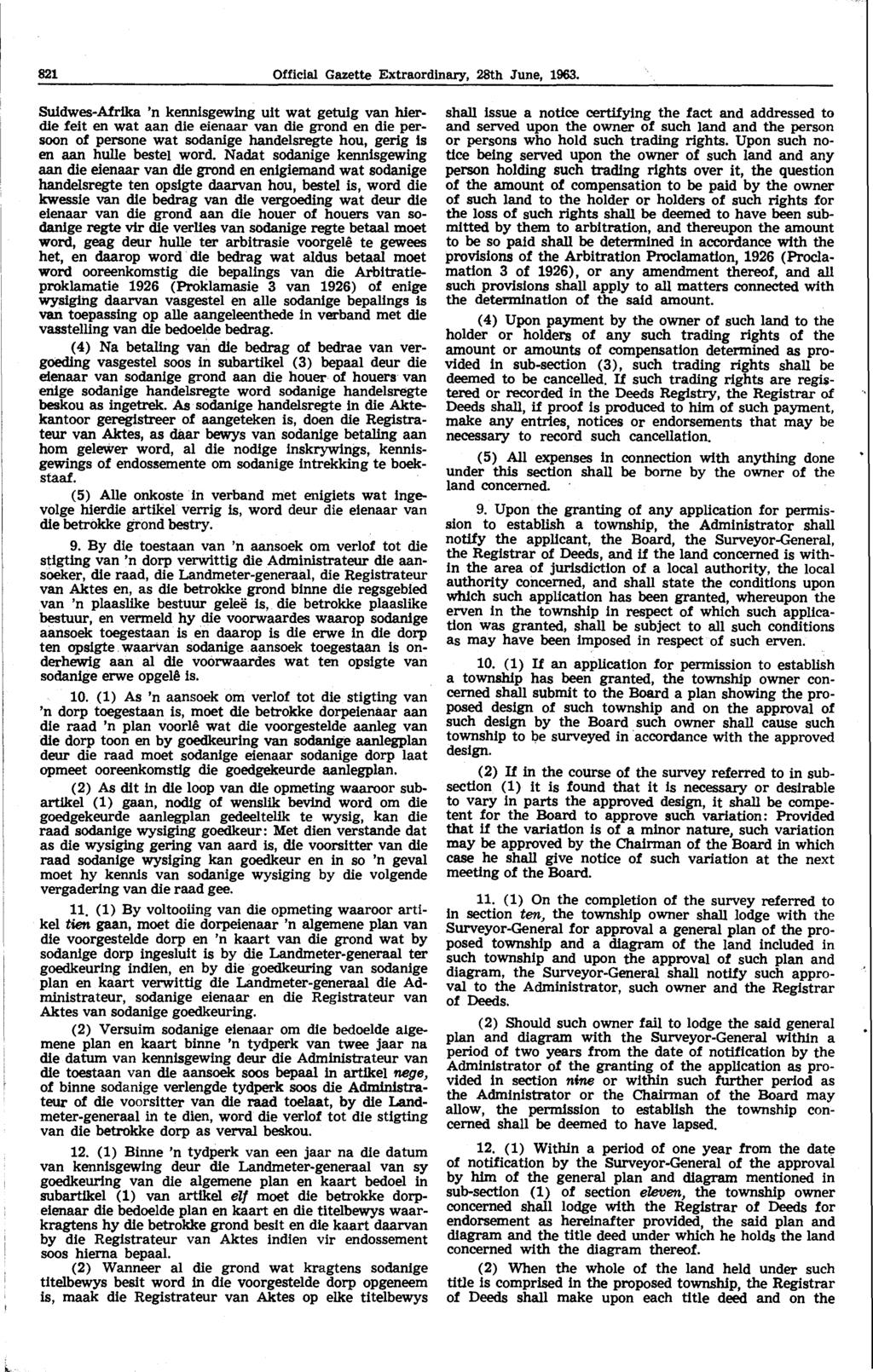 821 Official Gazette Extraordinary, 28th June, 1963.