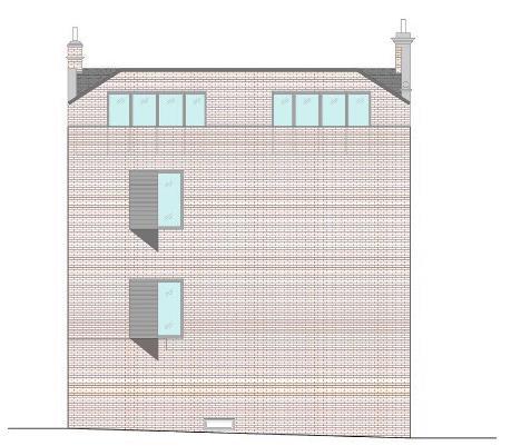 Design) to the Front Elevation. Using the second floor extension roof to create a balcony for the third floor.