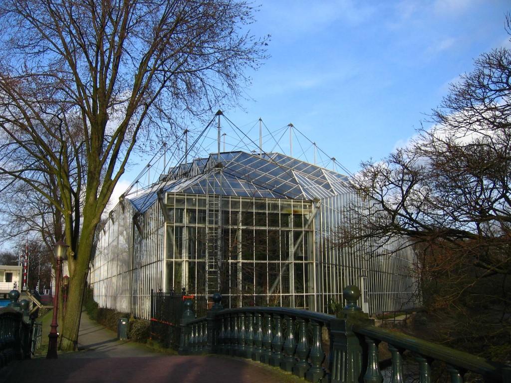 the greenhouse High up in the glasshouse there is a steel walkway with a glazed floor, offering a view of the treetops The bridge structure consists of a round tube, which also supports the handrails