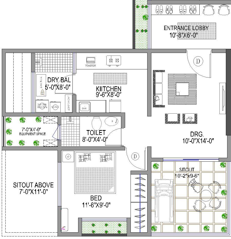 Floor Plans 1 BHK 760