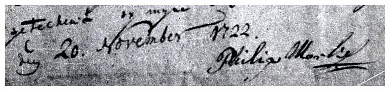 Philip MORKEL *27.2.1677, 12.4.1735. Philip Morkel s signature from a letter stating that the neighbouring loan farm of Claudina Lombaar, widow of David du Buisson was of no hindrance to him.
