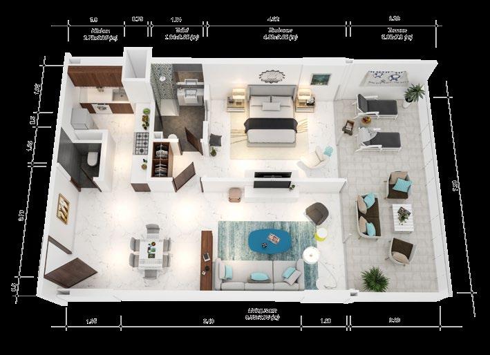 1-BEDROOM A TYPICAL APARTMENT 1-BEDROOM B TYPICAL APARTMENT TERRACE 50 m 2 RECEPTION & DINING 42 m 2 BEDROOM 20 m 2