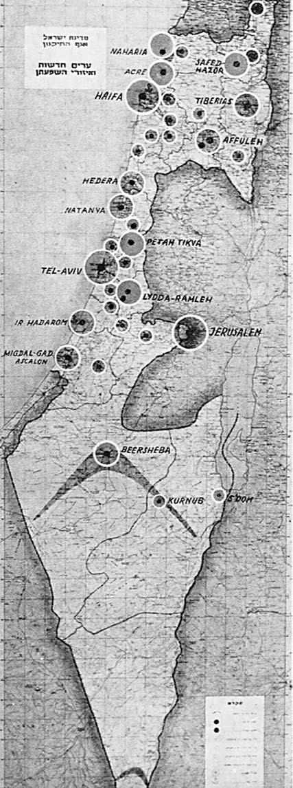 Fig. 10: Israel National Plan by Arieh Sharon, 1950: Dispersion of population in new and existing towns 17. ring the 1950s was the garden city, composed of neighborhood units.