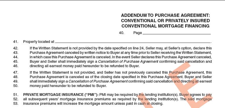 B. Financing Addendum Conventional or Privately Insured