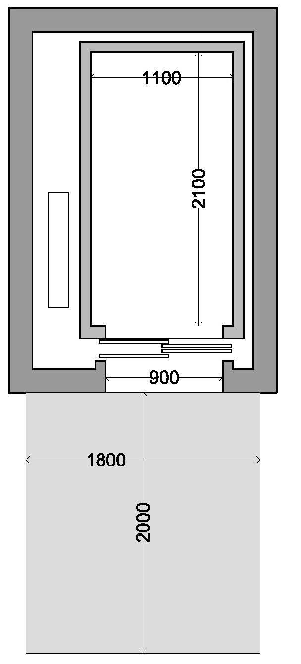 6.4.12.gr.(viðmiðunarregla 6) Space in front of an elevator should be meters meters Iceland W= 1.8 L= 2.