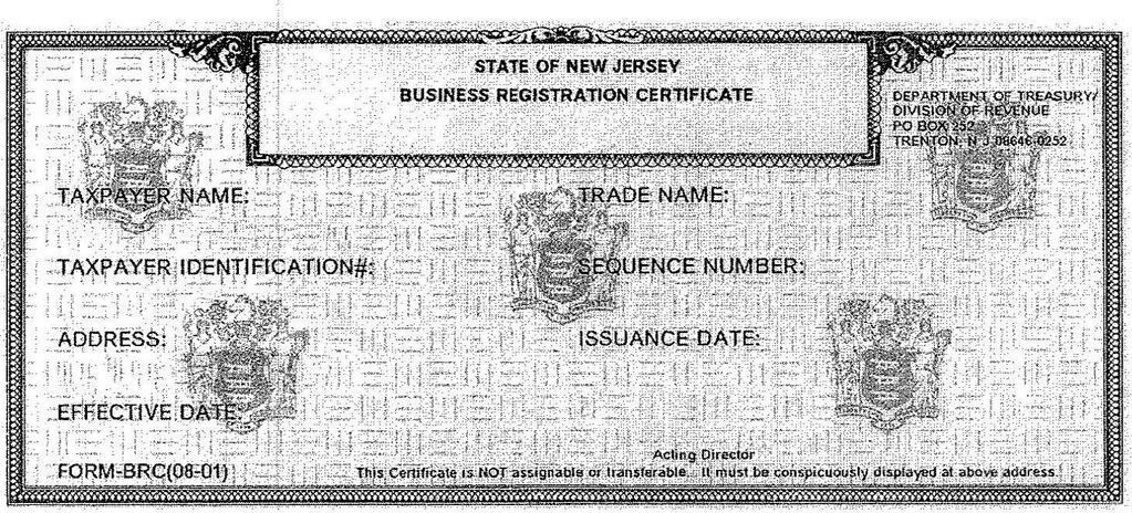 Sample Busin ss Registration Certificate (for example purposes