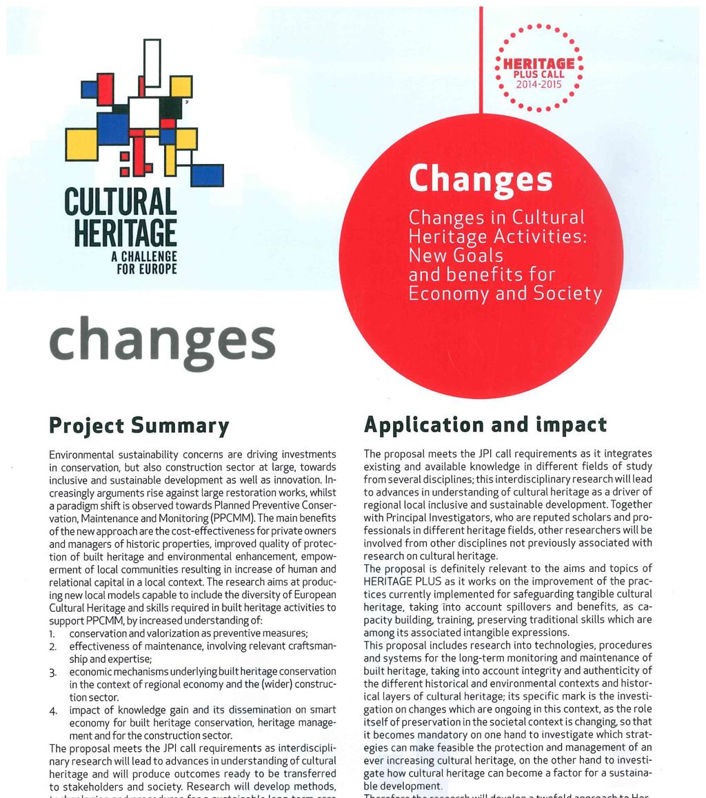CHANGES Project Joint programming initiative on cultural heritage workshop: funded research projects parade, 20-21 February 2017,