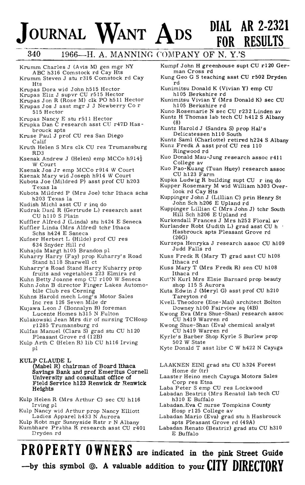 JOURNAL WANT ADS 340 1966-H. A. MANNING COMPANY OF N. Y.