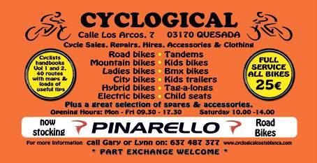 38 The CBPG Magazine 16th November - 13th December 2018 Issue 25 Spanish Property Guides CYCLOGICAL November 18 COSTA BLANCA BENIDORM by Gary and Lynn from Cyclogical in Quesada WCT MARCHA 2018 It