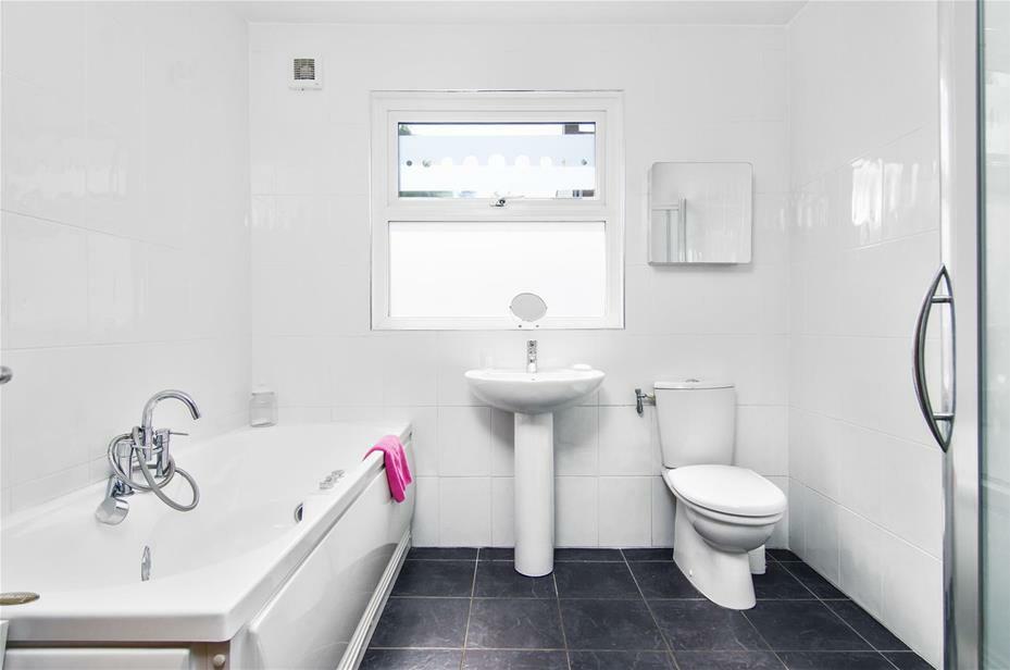 bathroom suite with separate shower cubicle with mains shower;