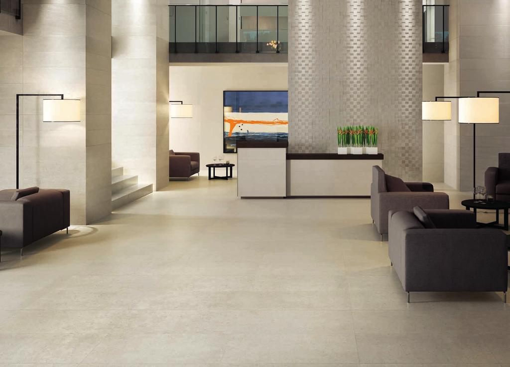 The suggestion of nature and the technical performance of porcelain stoneware perfectly clad surfaces that are able to harmonise with the various design elements, creating welcoming and functional