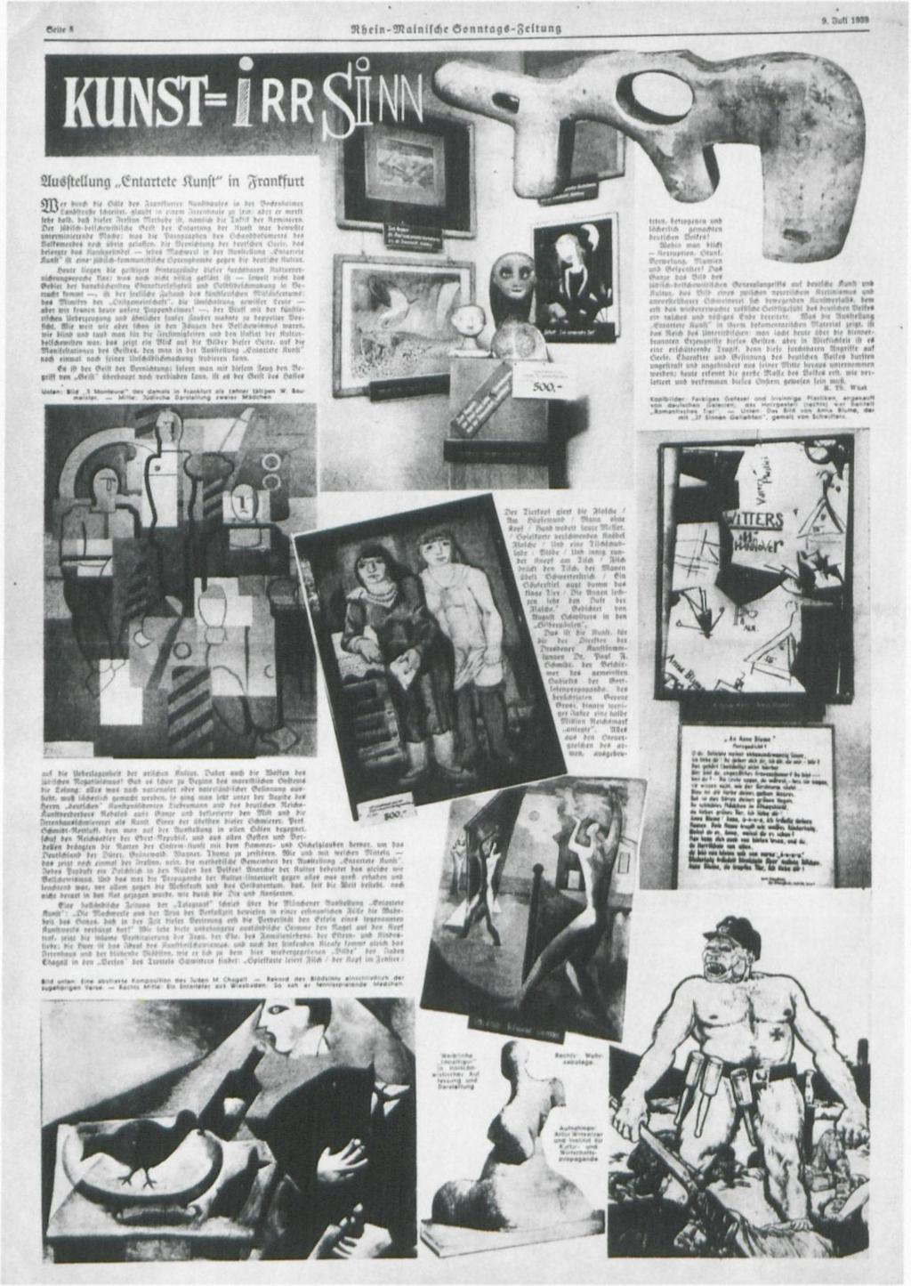 Sonntaps-Zeitung, July 9, 1939, identifiable work is by Adler, Baumeister, Chagall,