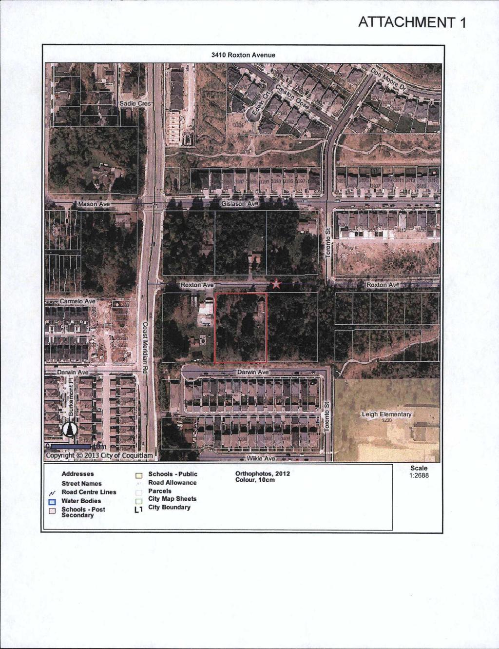 ATTACHMENT 1 3410 Roxton Avenue Copyright 2013 City of Coquitlam n ni Ackfresses Street Names Road Centre Lines Water Bodies Schools -