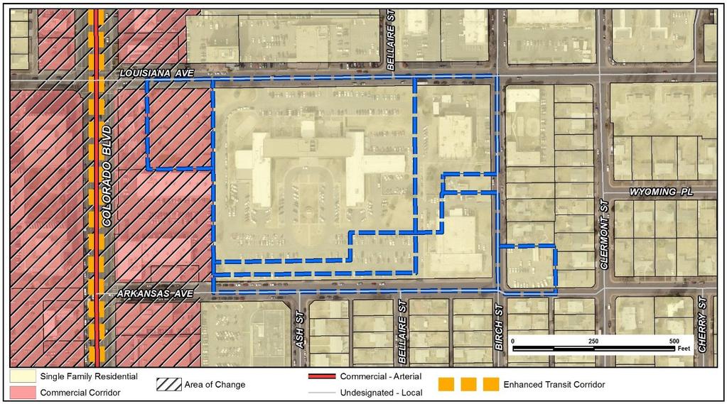 Page 29 Blueprint Denver map Building Heights: in the absence of adopted policy for building heights in this area, the applicant s propose to reduce currently permitted heights (150 feet) while