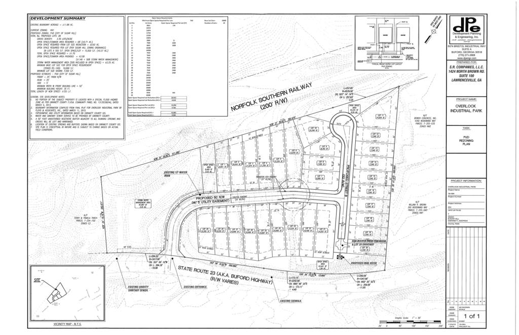 DEVELOPMENT SUMMARY EXISTING BOUNDARY ACREAGE ~ ±11.88 AC. CURRENT ZONING: HM I PROPOSED ZONING: PUD (CITY OF SUGAR HILL) TOTAL No. PROPOSED LOTS: 28 GROSS DENSITY: 2.