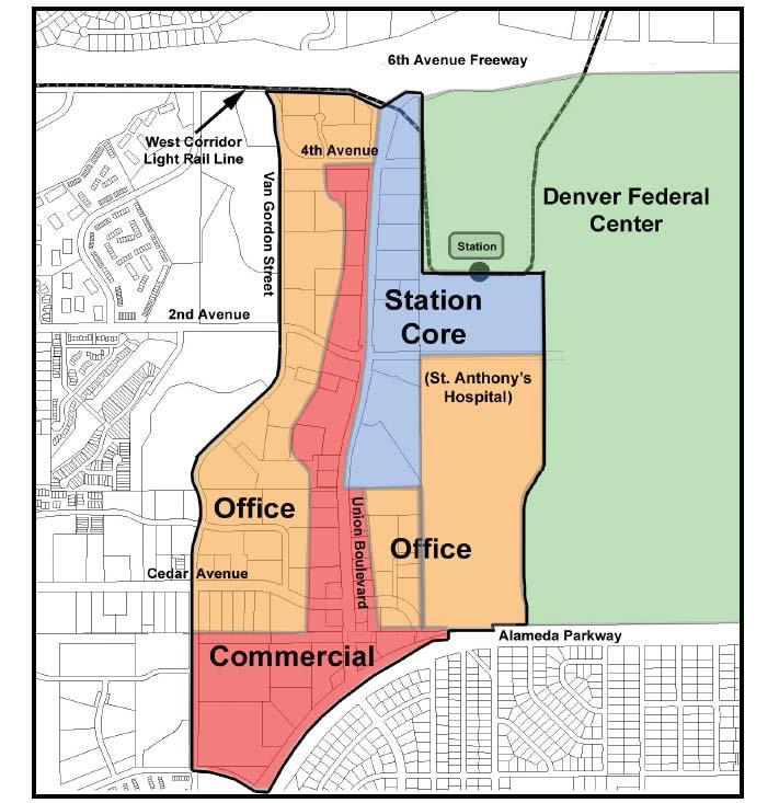 Exhibit 6-5: Oak Area Plan RTD owns more than 18 acres to the west of the station bound roughly by Colfax Avenue, Quail Street, 13th Avenue and Agricultural Ditch and is having discussions with