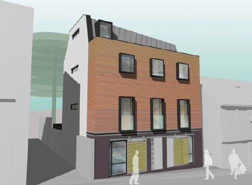 3,175 sq ft (295 sqm) RESIDENTIAL DEVELOPMENT OPPORTUNITY FOR SALE 54-58 High Street, Newhaven, East Sussex, Planning permission granted for 5 flats Current income of 17,100 pax Central