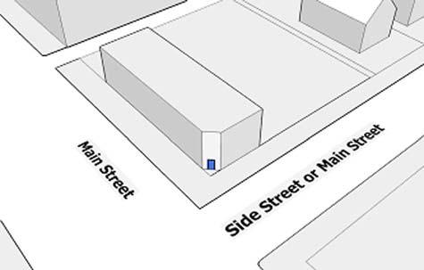 ZONING MAIN STREET ZONE DISTRICTS MS-1, MS-2 AND MS-3 59-273 Figure 12: Angled Entrance Option New construction shall have a pedestrian entrance located on or within ten (10) feet of the main street