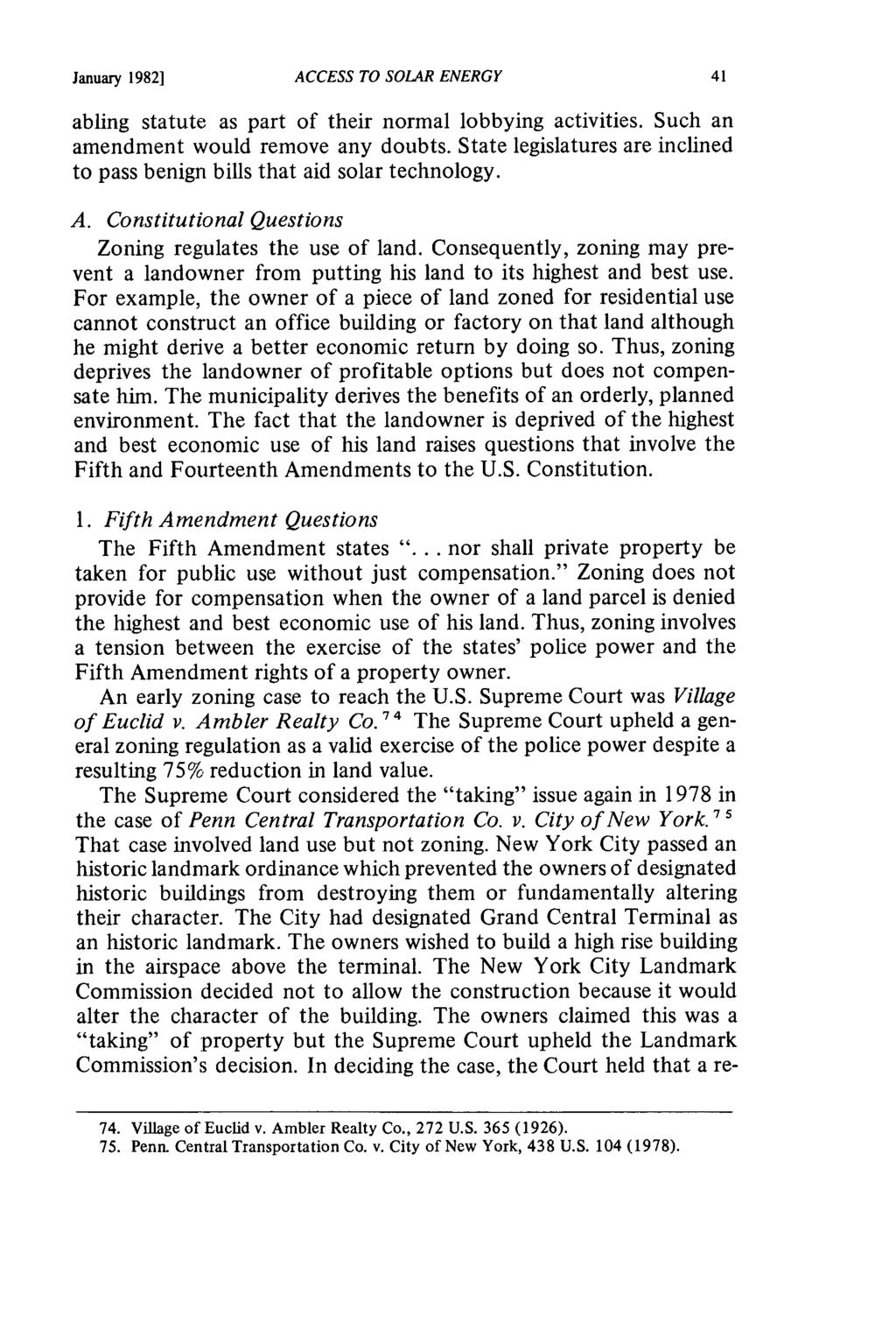 January 19821 ACCESS TO SOLAR ENERGY abling statute as part of their normal lobbying activities. Such an amendment would remove any doubts.