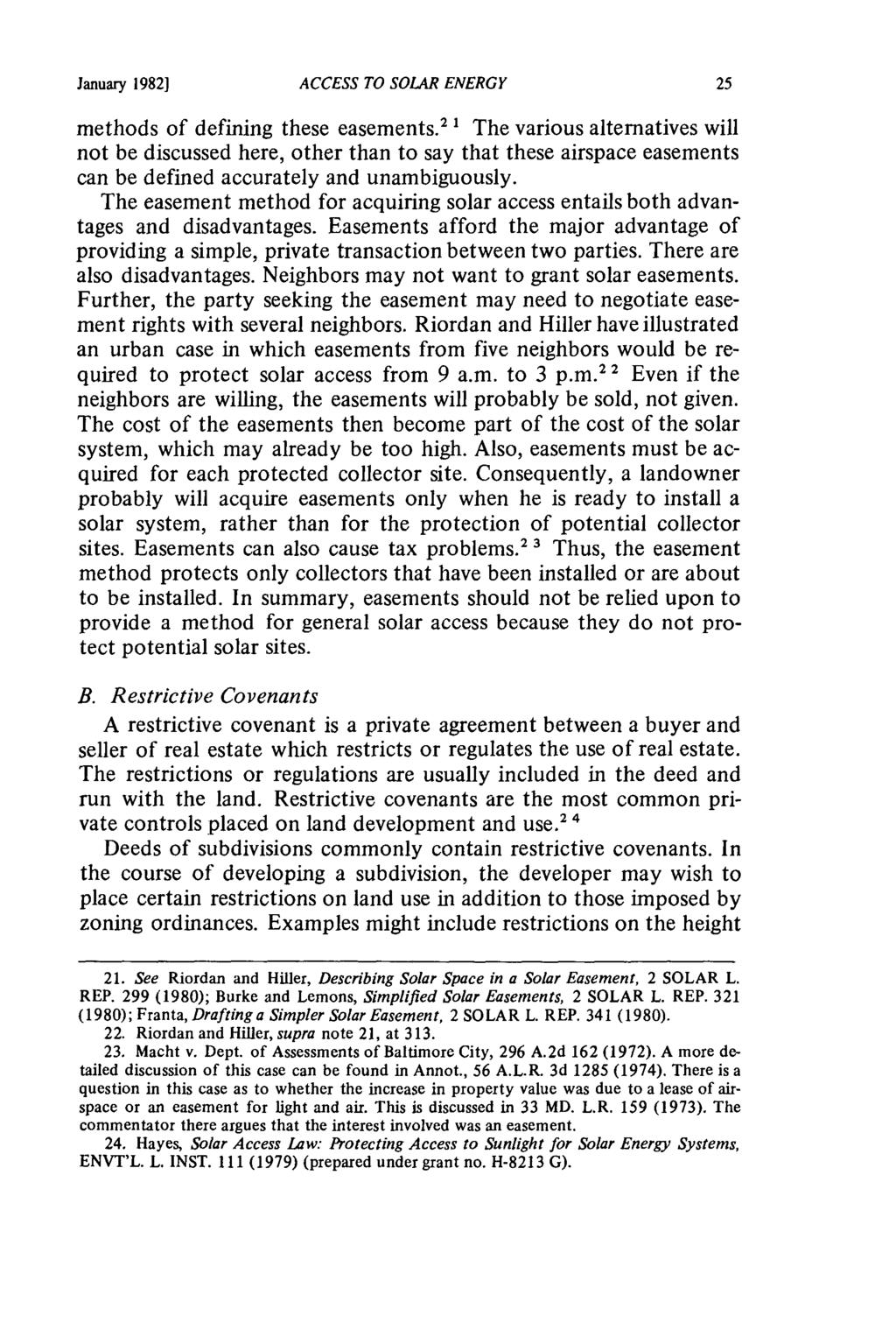 January 19821 ACCESS TO SOLAR ENERGY methods of defining these easements.