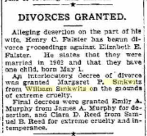 1906: Divorce from William Sinkwitz