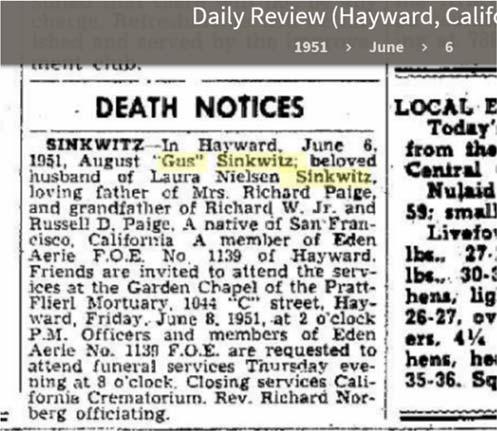 1951 Name August Sinkwitz Event Type Death Event Date 06 Jun