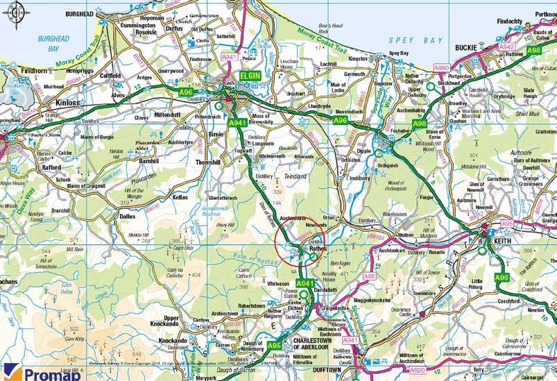 DIRECTIONS From Elgin, head south on the A941. Once at Rothes, take the first exit off the Glen Grant Distillery roundabout towards Mosstodloch on the B9015.