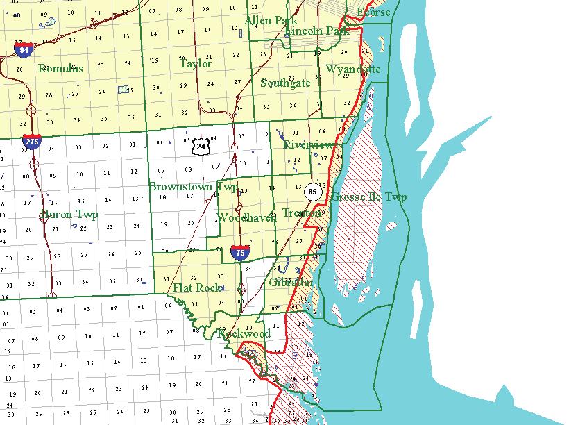 Wayne County Ecorse, Lincoln Park, Wyandotte and Riverview, T3S R11E Trenton, T4S R11E Rockwood, Gibraltar and Brownstown