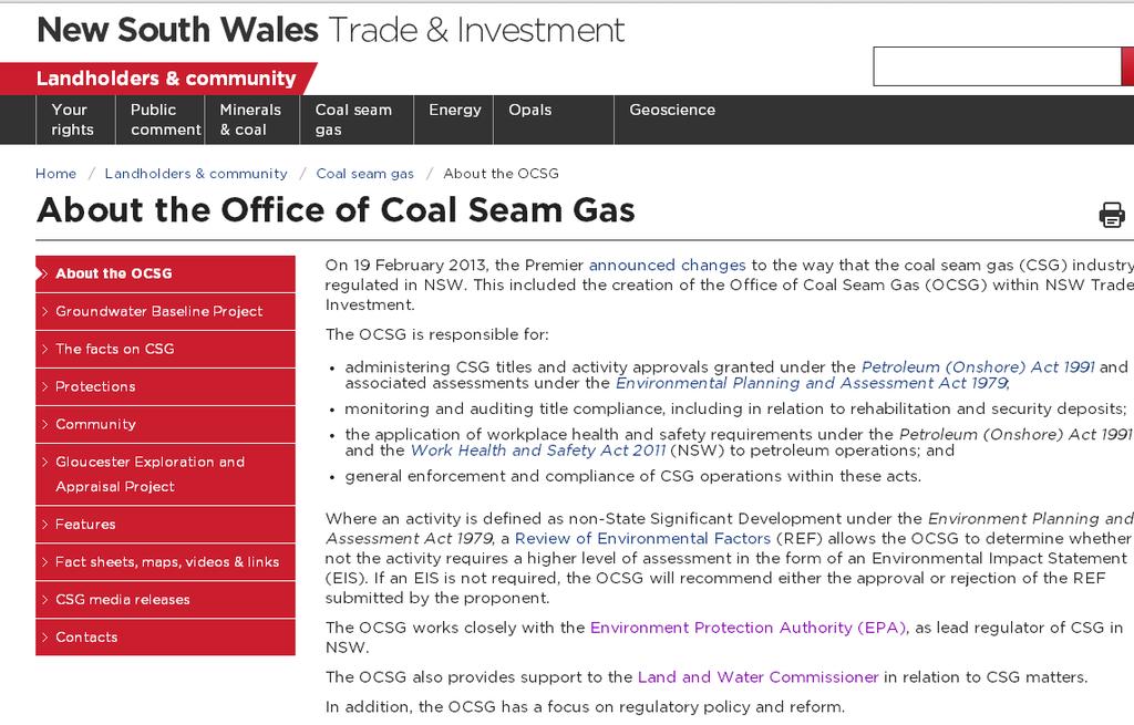 Recent developments Office of Coal Seam Gas http://www.resourcesandenergy.