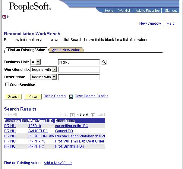 Chapter 7: Administrative Processing To reuse an existing Workbench ID, click the Search button.