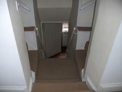 Stairway is 700mm wide, and is steep; the highest step is 230mm high. There is a handrail on both sides to the top.