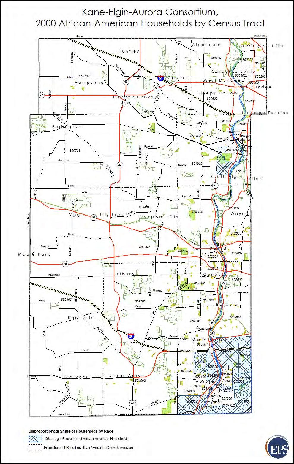 Figure 2 Kane County Concentration of African American Households, 2000