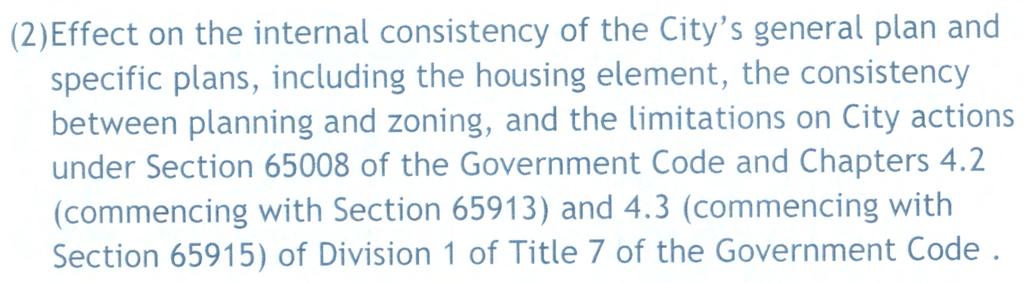 3 (commencing with Section 65915) of Division 1 of Title 7 of the Government Code Internal consistency of the City's General Plan requires that no policy conflicts exist between the components of the