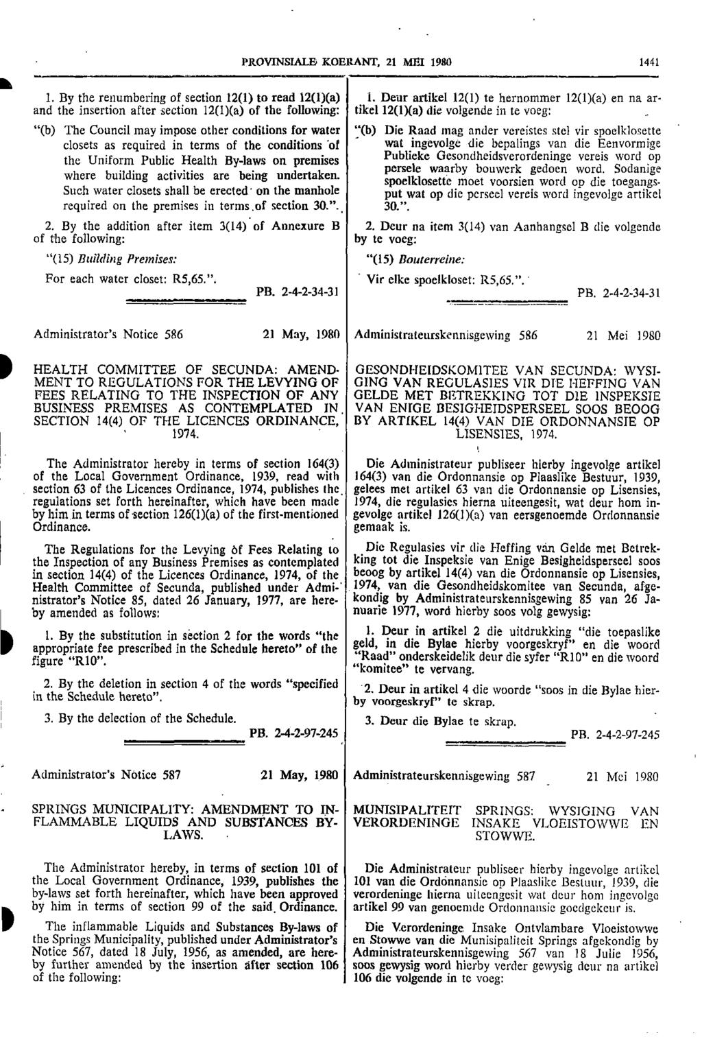 I It PROVINSIALE KOERANT 21 MEI 1980 1441 1 By the renumbering of section 120) to read 12(1)(a) 1 Deur artikel 12(1) te hernommer 12(1)(a) en na ar and the insertion after section 12(1)(a) of the